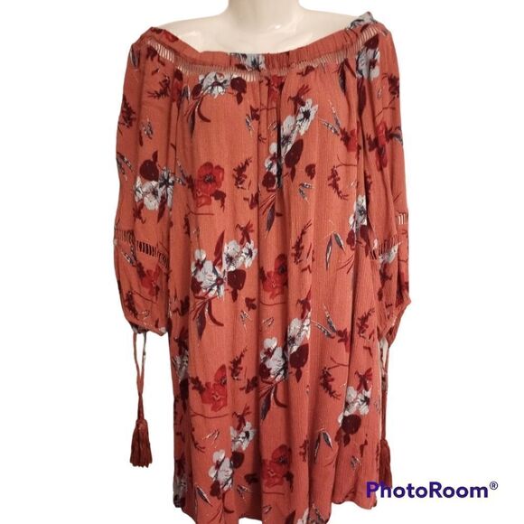 Skies are blue off the shoulder babydoll dress with tassel sleeve - Picture 1 of 11